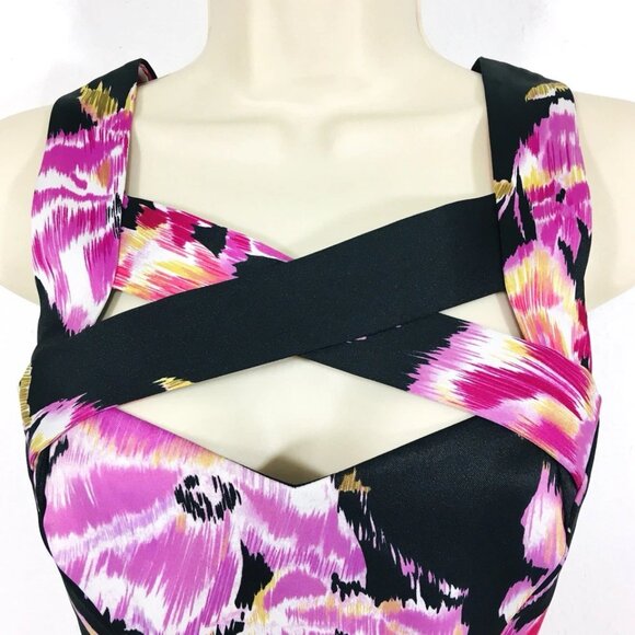 Cache Dress Sz 8 Floral Stretch Sheath Crisscross Cut Out Fairycore Whimsy - Picture 5 of 10